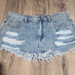 Fashion Nova Light Blue Distressed Jean Shorts
